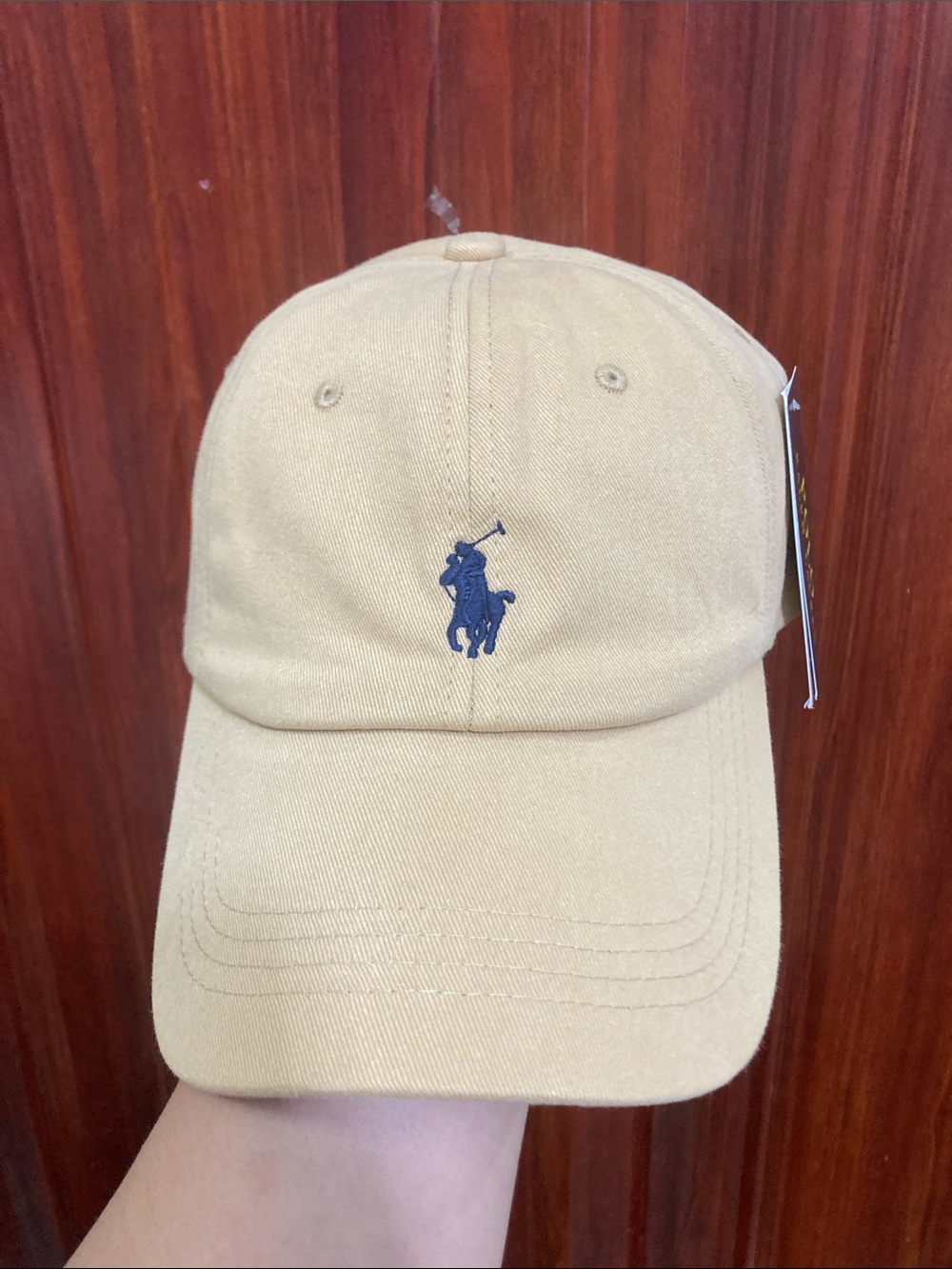 Polo by Ralph Lauren Tan Baseball Cap with Navy Pony